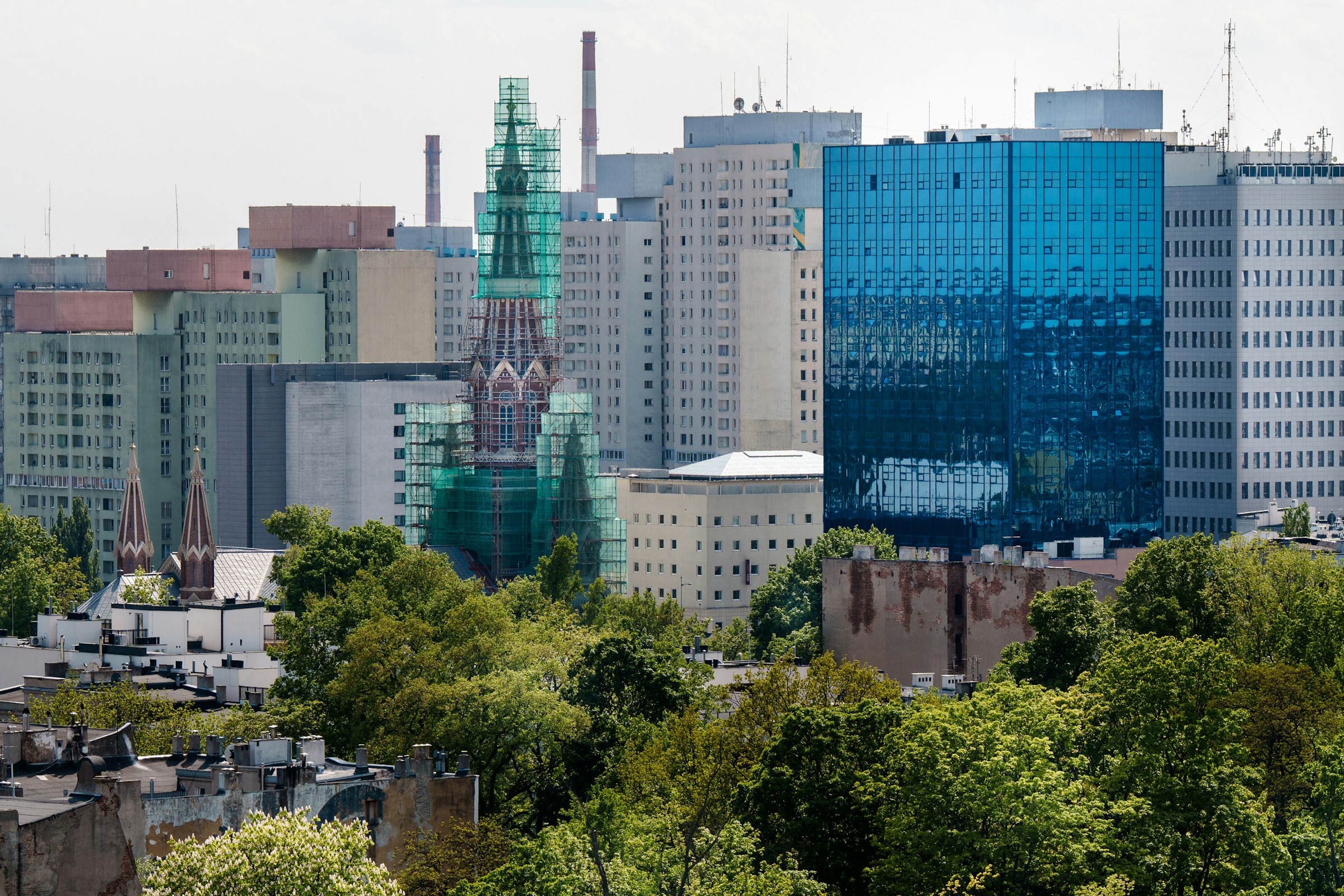 Panorama centrum Łodzi z biurowcami