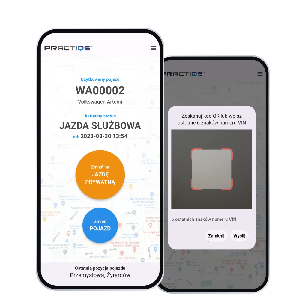 QsCar Connect na dwóch telefonach: tryb jazdy służbowej i skanowanie kodu QR w pojeździe